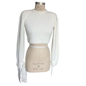 SELMACILEK Handmade Tie Detail Cropped Sweater in White Size XS X-Small